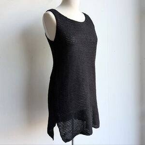 Pink Lily Black Crochet Knit Beach Cover Up - Mini Dress